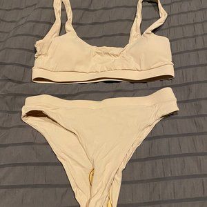 NEW Women's Two Piece Swimsuit Ribbed Bikini w/ High Waisted High Cut Thong